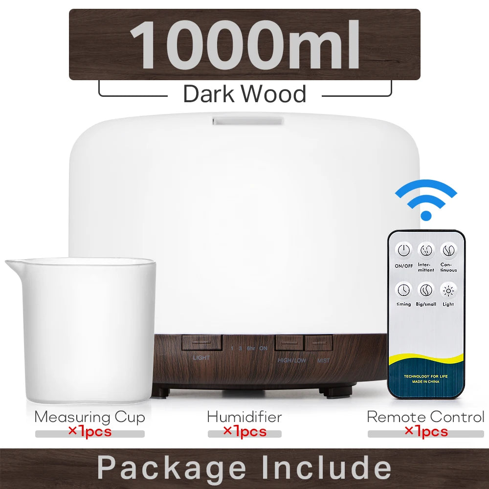 Brightique Air Humidifier Essential Oil Diffuser 300ML 500ML 1000ML With Lights Remote Control Ultrasound Electric Aromatherapy Diffuser