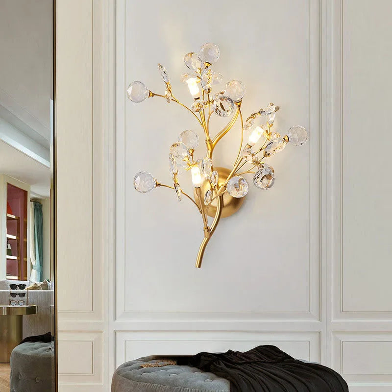 Romantic Flowers Branches G4 Bulb Wall Lights Clear Crystal