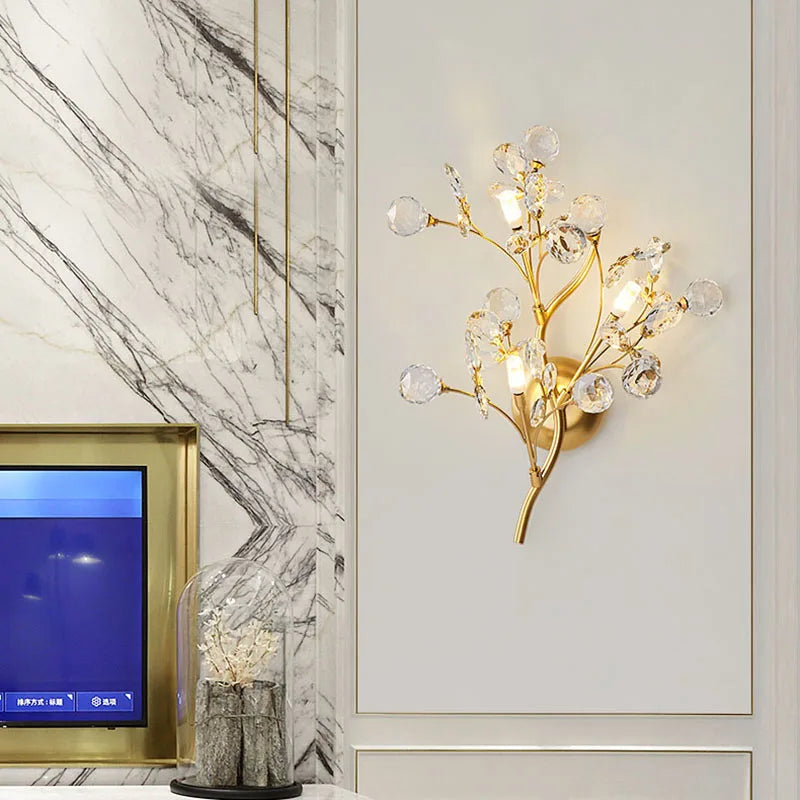 Romantic Flowers Branches G4 Bulb Wall Lights Clear Crystal
