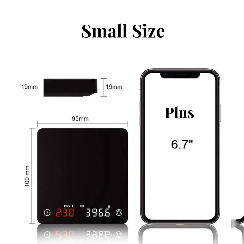 Brightique Tiny Espresso Coffee Scale Mini Smart Timer Coffee Balance USB 2kg/0.1g g/oz/ml Man Woman Gift Digital Weight Kitchen Scale