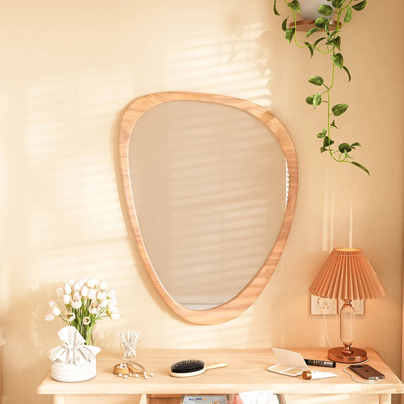 Brightique Irregular Wall Mirror Living Room Decoration Modern Girls Mirror Funky Wooden Asymmetrical Bathroom Espelhos Home Decorations