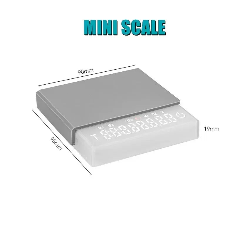 Brightique Tiny Espresso Coffee Scale Mini Smart Timer Coffee Balance USB 2kg/0.1g g/oz/ml Man Woman Gift Digital Weight Kitchen Scale