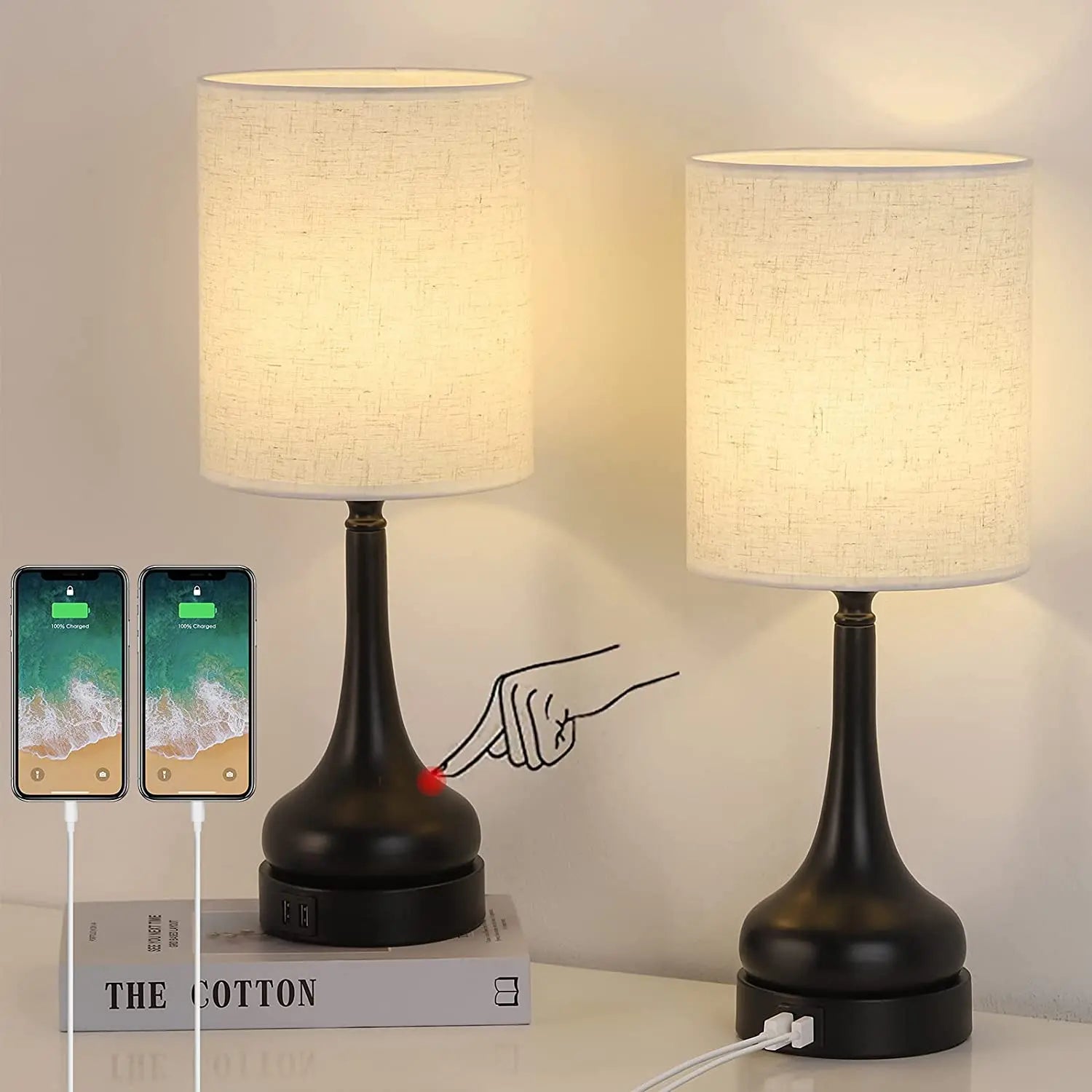 Bedside Lamp Bedroom Table Lamp Set of 2 Table Lamps with Touch Control