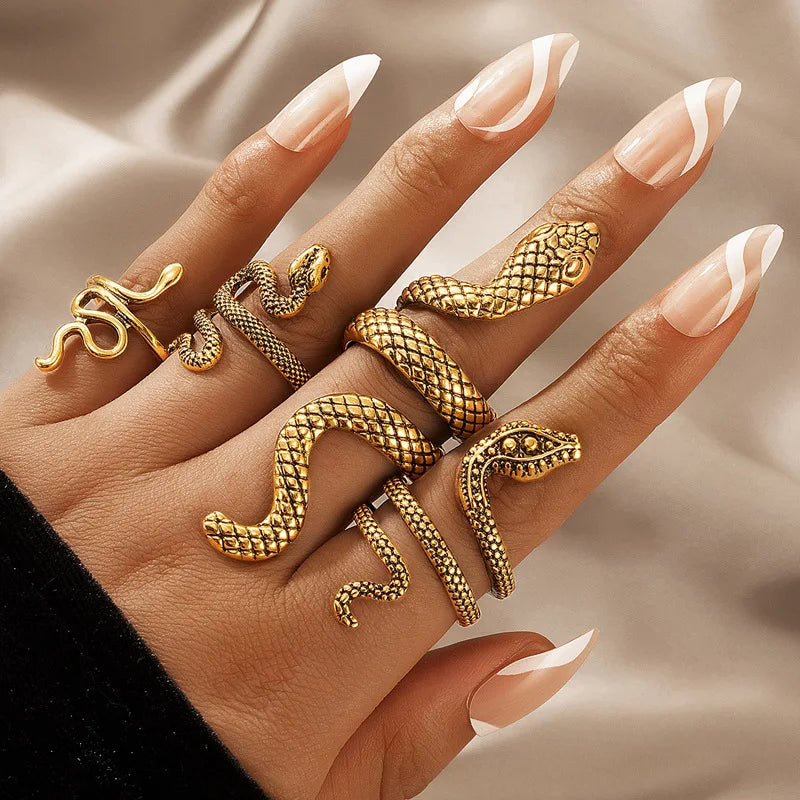 Vintage Long Snake Ring Set