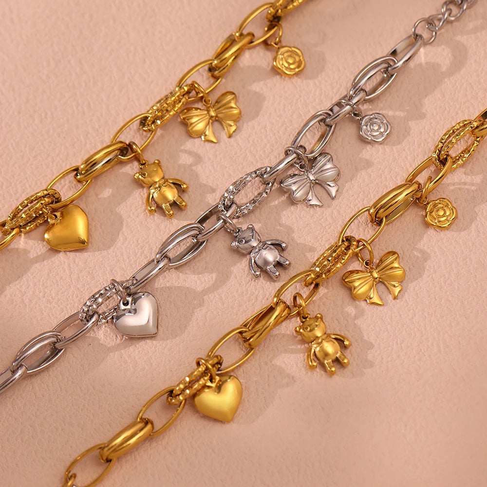 Heart Bear Bowknot Flower Pendant