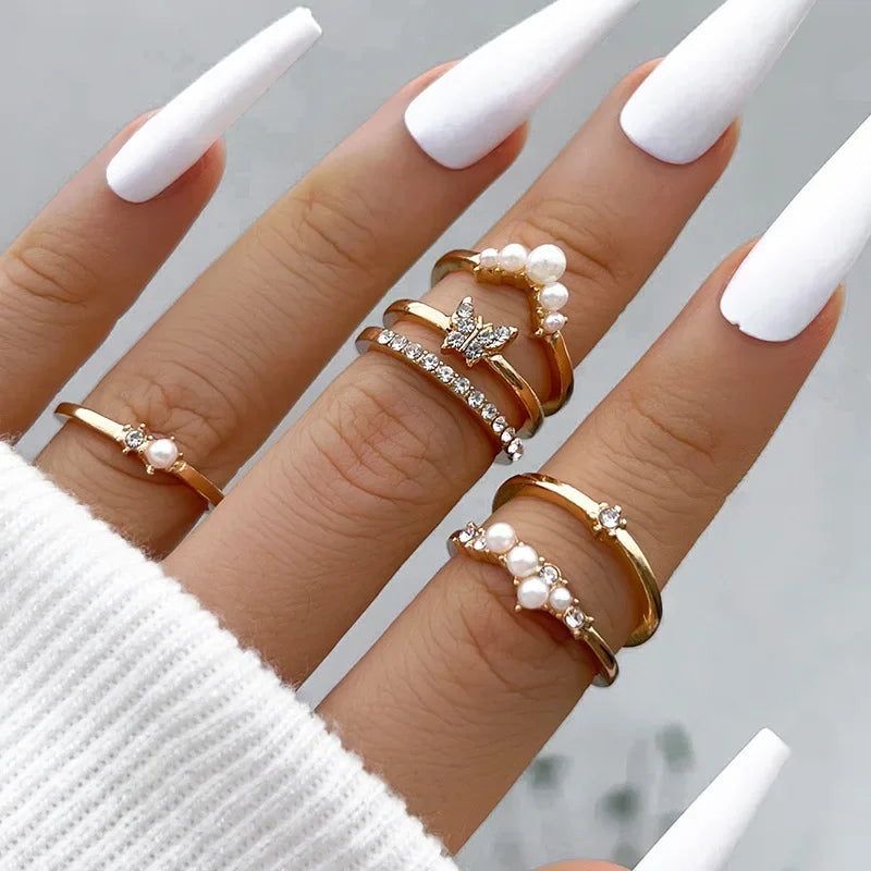Leaf Wave Hollow Ring Set