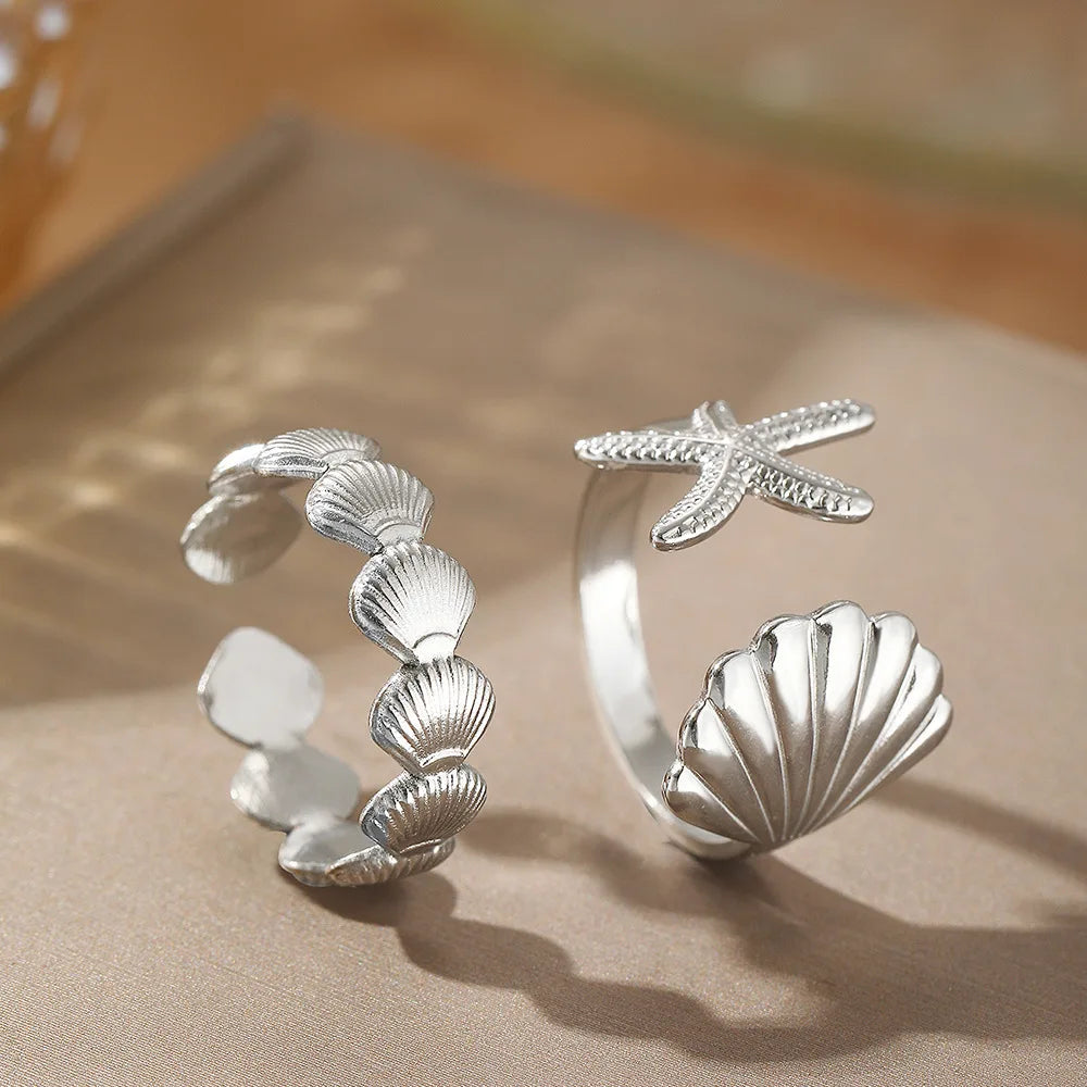 2/3pcs/Lot Stainless Steel Creative Starfish Shell Rings