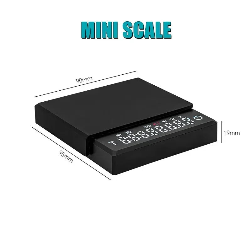 Brightique Tiny Espresso Coffee Scale Mini Smart Timer Coffee Balance USB 2kg/0.1g g/oz/ml Man Woman Gift Digital Weight Kitchen Scale