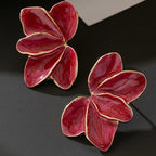 Metal Flower Red Enamel Petal Post Earrings