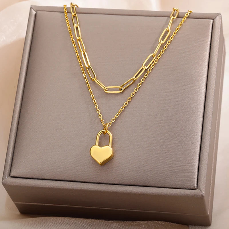 Stainless Steel Multilayer Heart Necklace