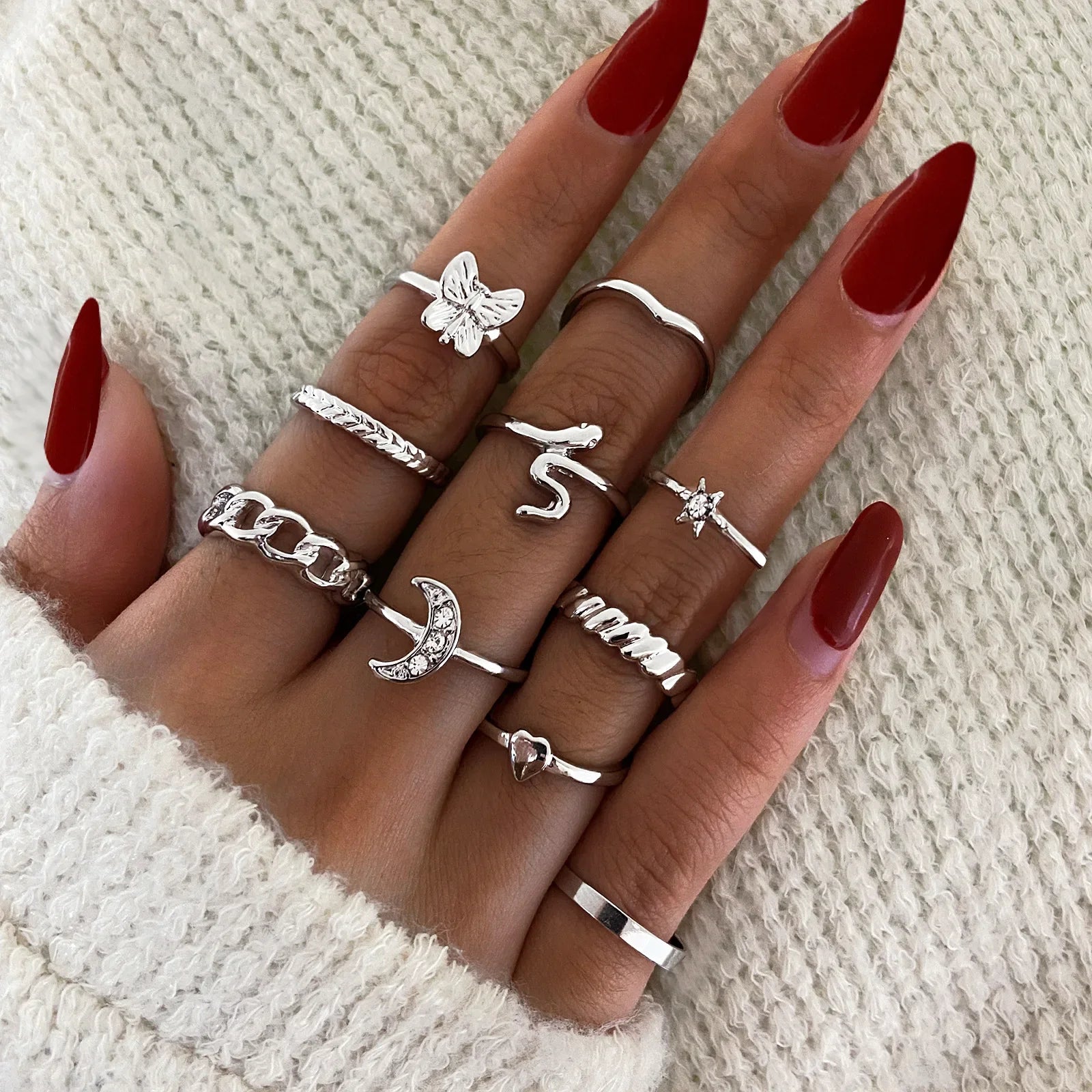Leaf Wave Hollow Ring Set