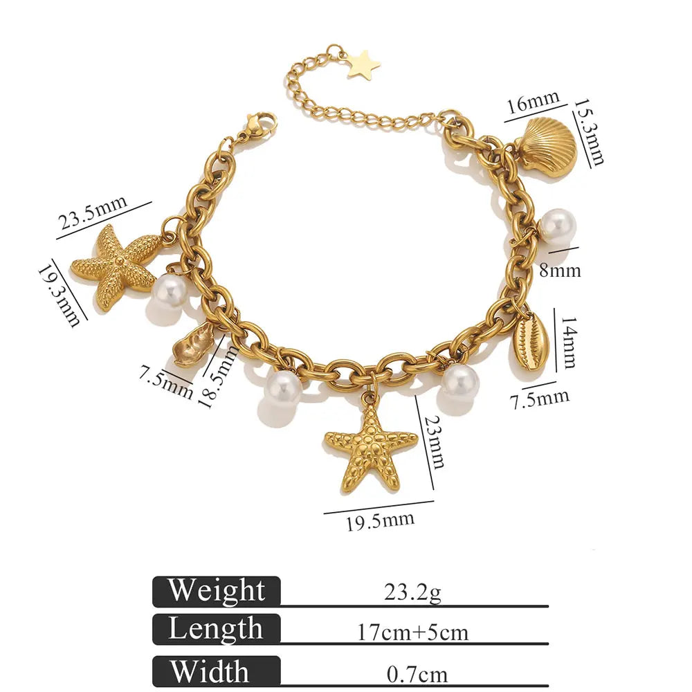 Pearl Shell Starfish Pendant 18K Gold Plated Couple Bracelet