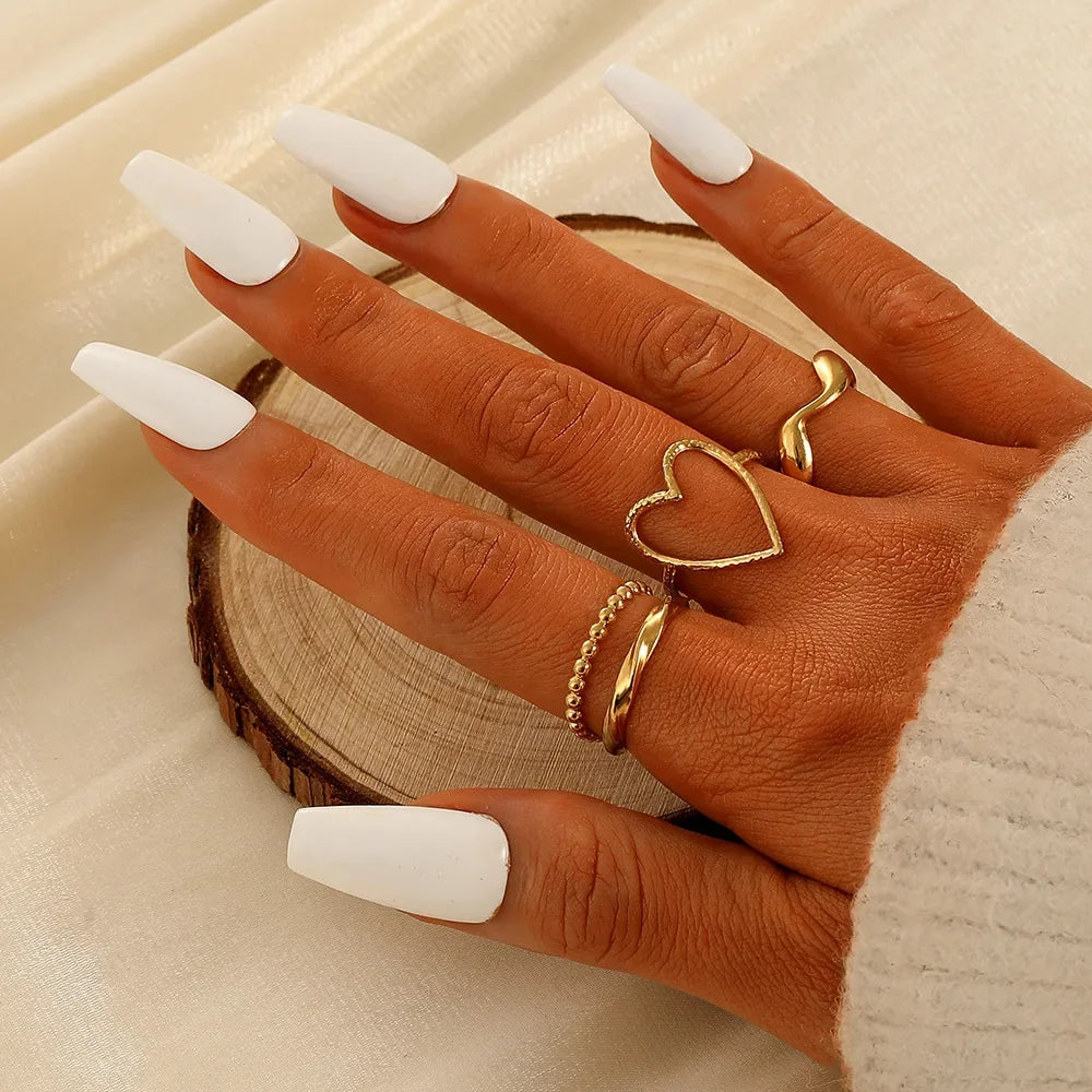 Leaf Wave Hollow Ring Set