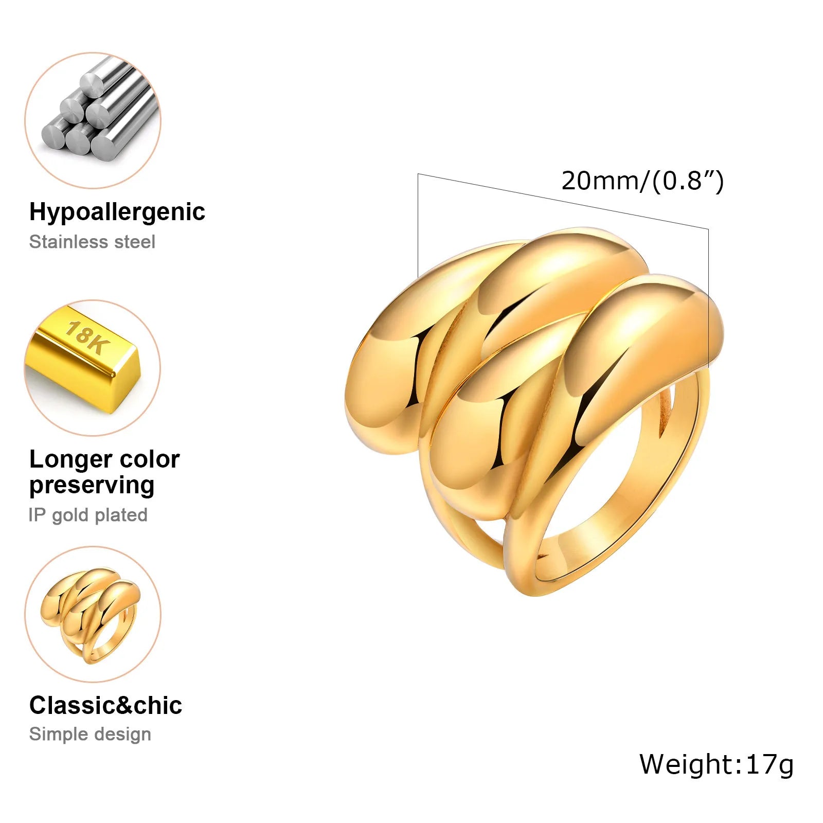 Brightique Stainless Steel Geometric Fashion Ring