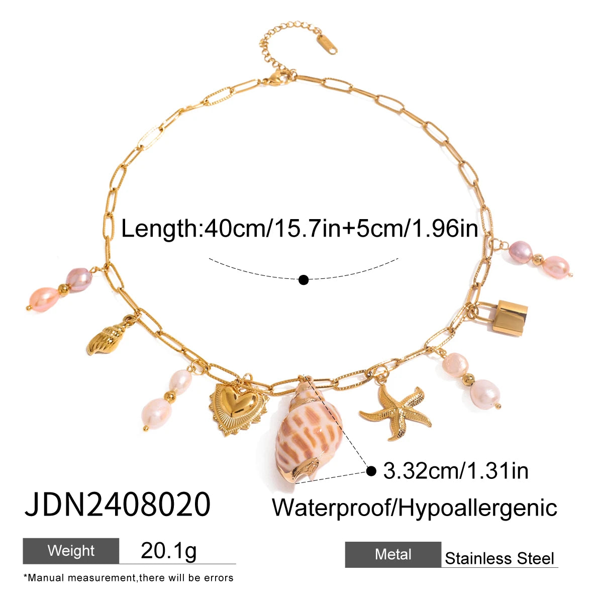 Beach Ocean Wind Conch Freshwater Pearl Pendant Necklace