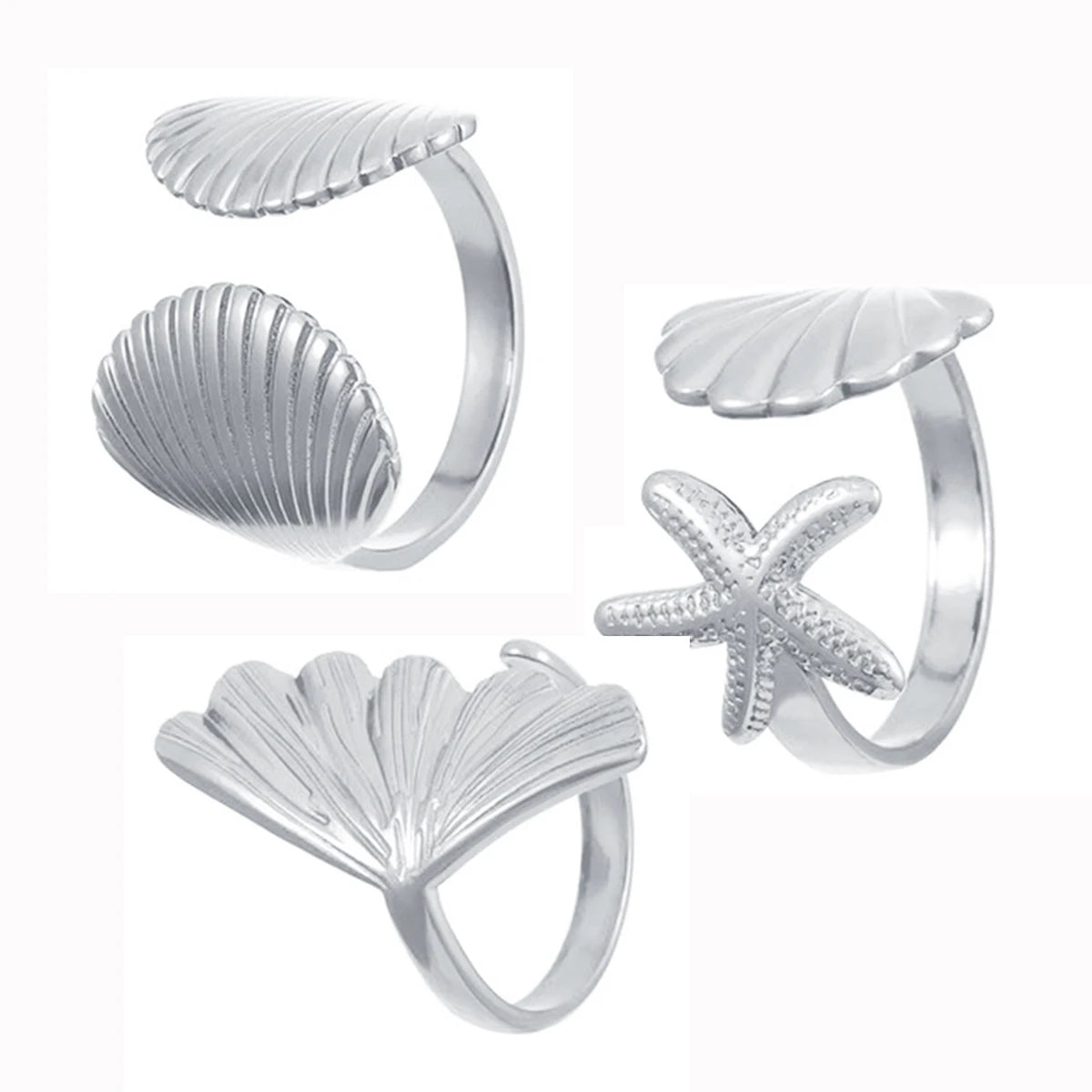 2/3pcs/Lot Stainless Steel Creative Starfish Shell Rings