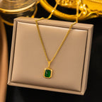 Emerald Zirconia Geometric Square Pendant Necklace