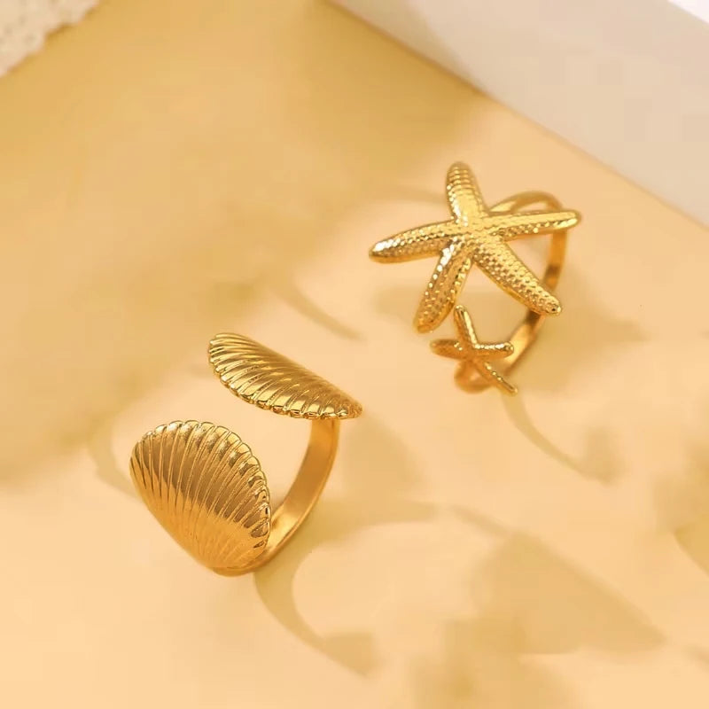 2/3pcs/Lot Stainless Steel Creative Starfish Shell Rings