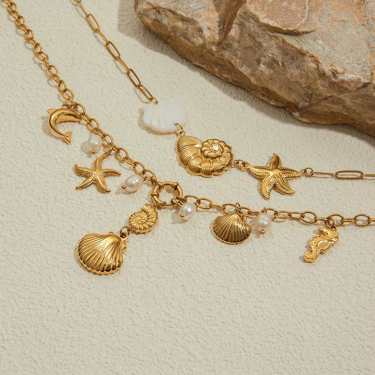 Beach Ocean Wind Conch Freshwater Pearl Pendant Necklace