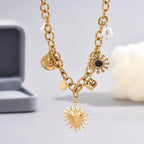Chunky Chain Necklace With Playful Heart Sun Moon Imitation Pearl Charms