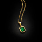 Emerald Zirconia Geometric Square Pendant Necklace