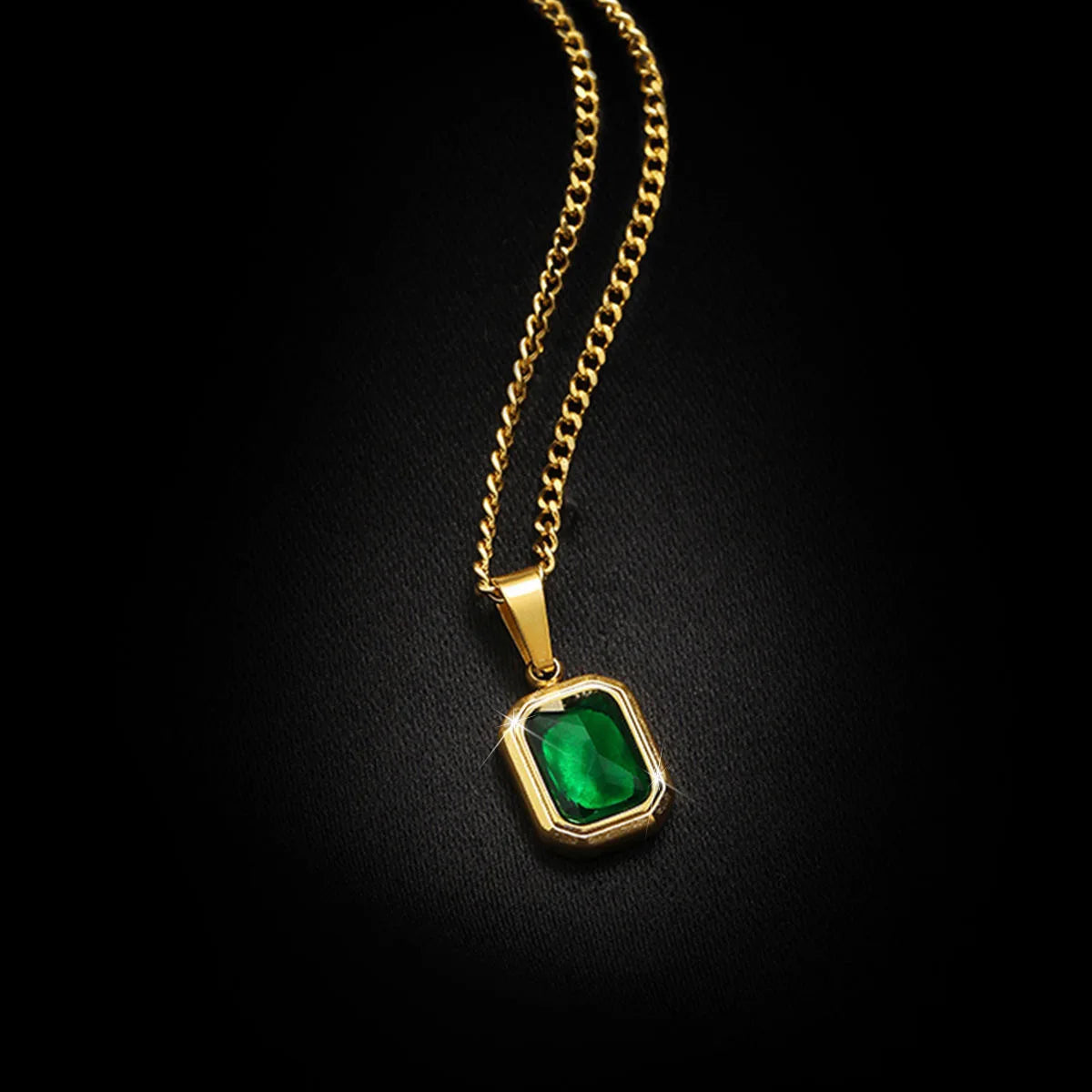 Emerald Zirconia Geometric Square Pendant Necklace
