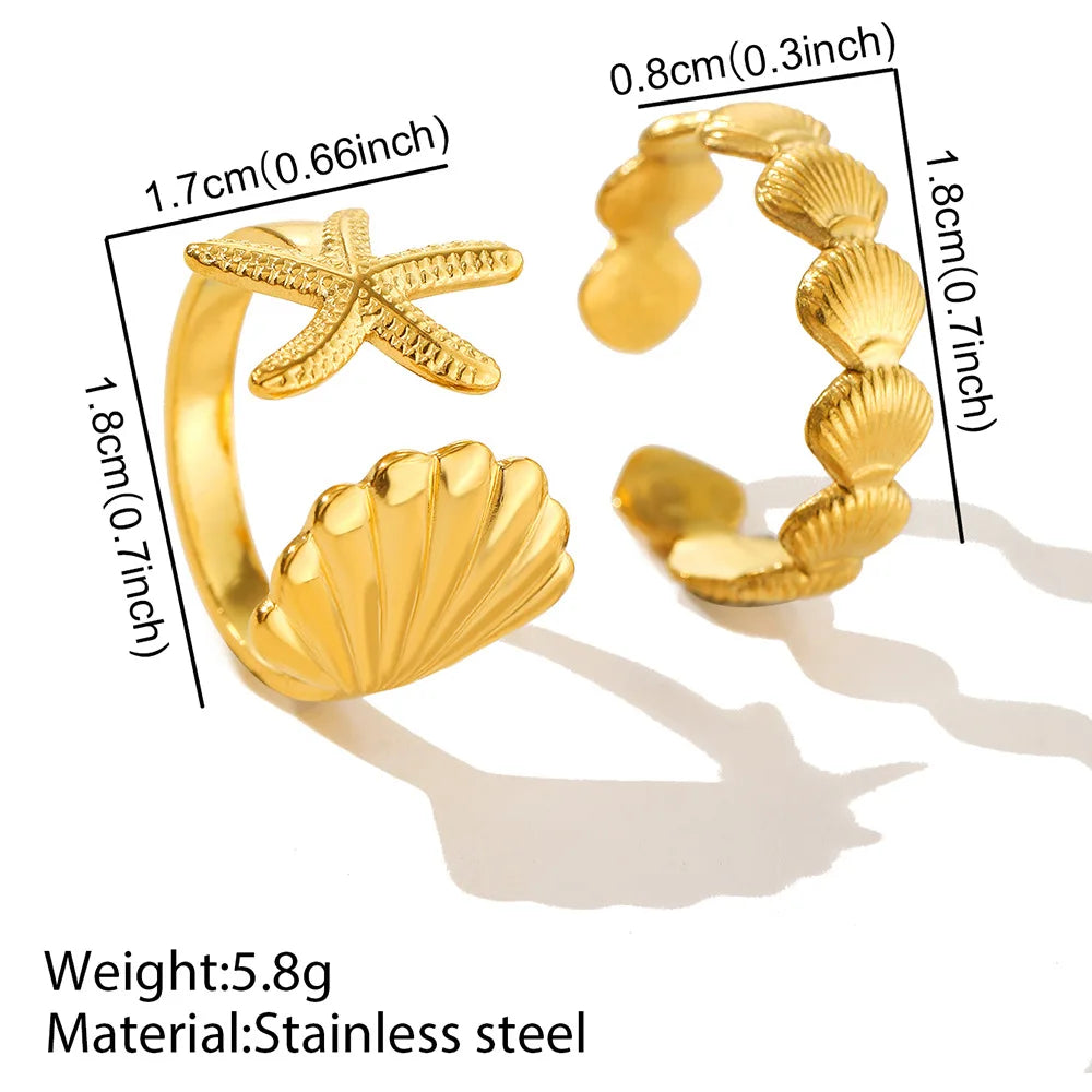 2/3pcs/Lot Stainless Steel Creative Starfish Shell Rings