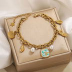 Pearl Shell Starfish Pendant 18K Gold Plated Couple Bracelet