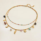 Natural Color Stone Pendant Necklace Stackable Double layer