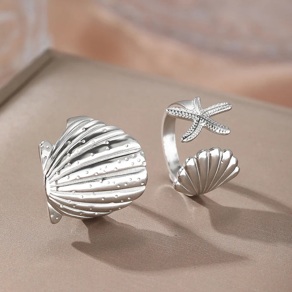 2/3pcs/Lot Stainless Steel Creative Starfish Shell Rings