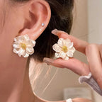 Elegant White Flower Stud Earrings