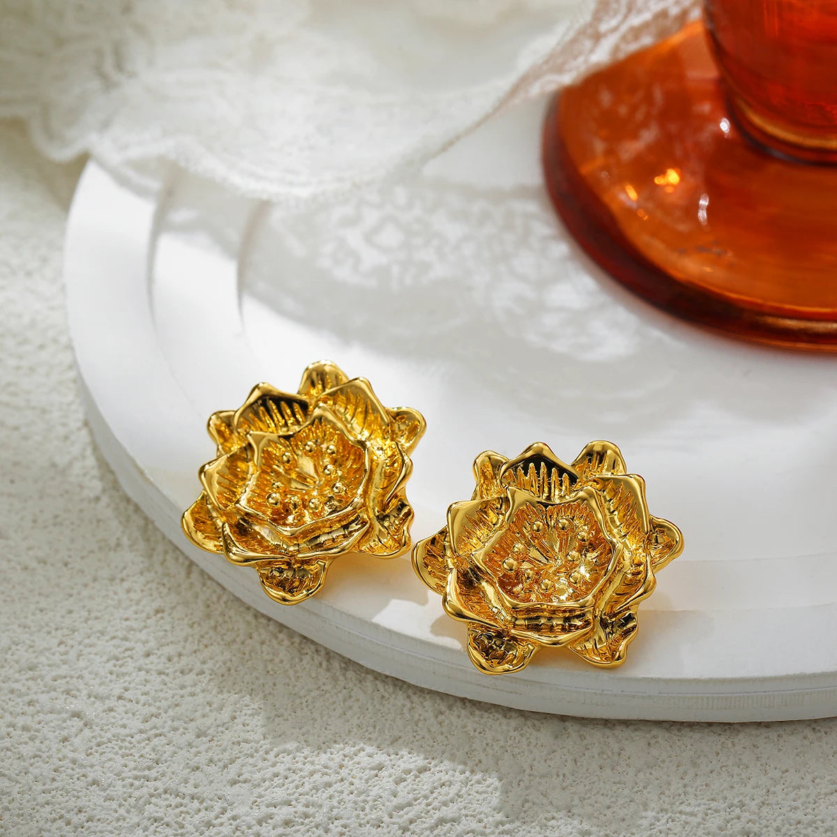 Metal Flower Stud Earrings