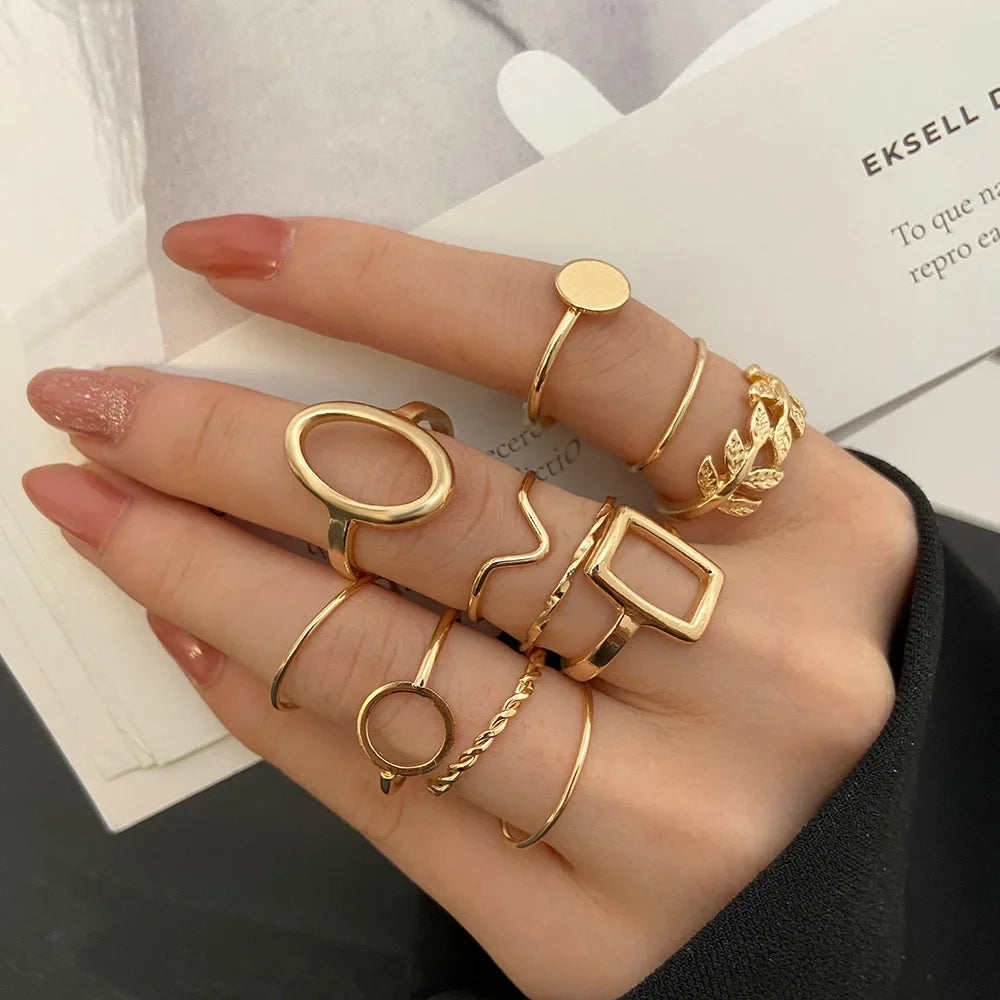 Leaf Wave Hollow Ring Set