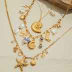 Beach Ocean Wind Conch Freshwater Pearl Pendant Necklace