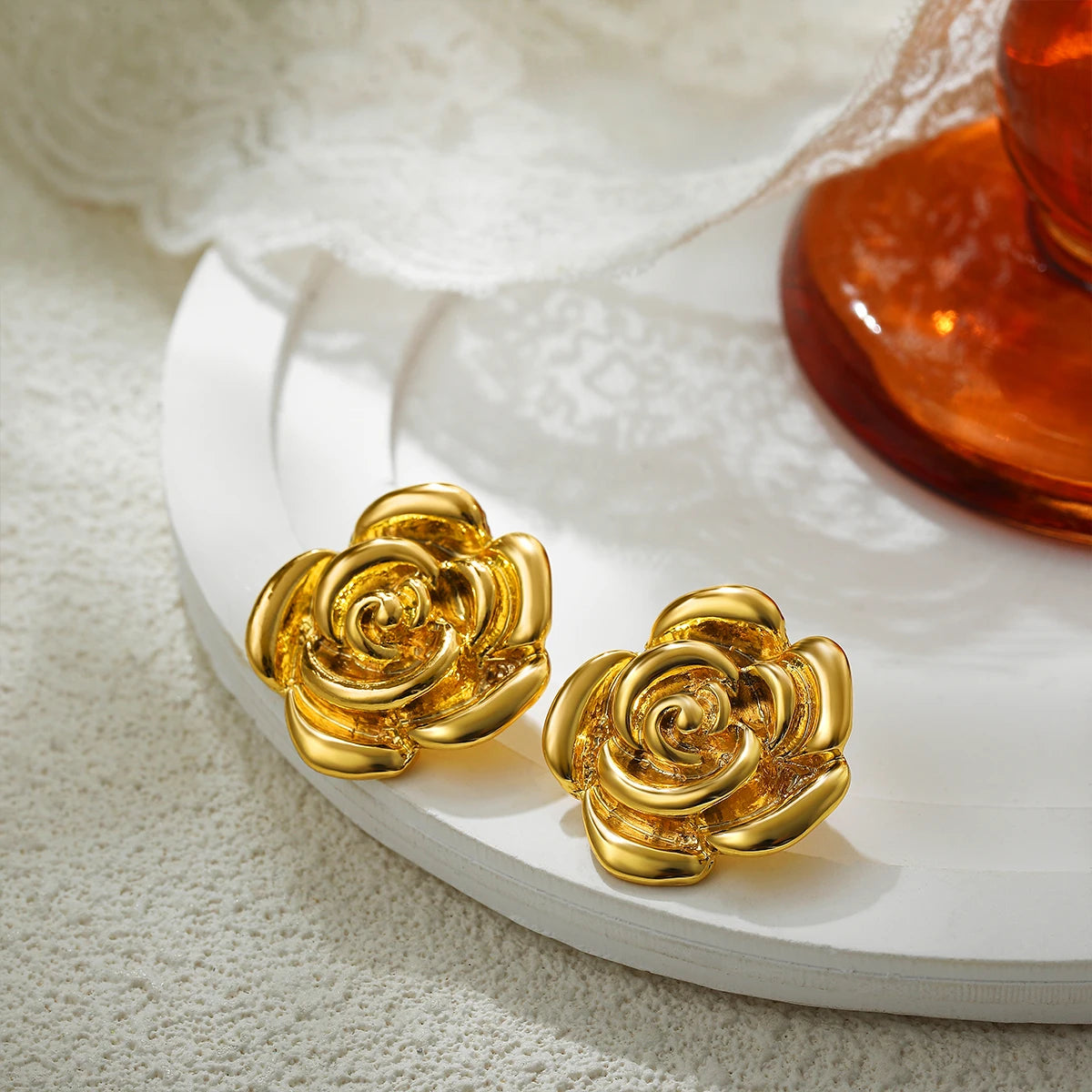 Metal Flower Stud Earrings