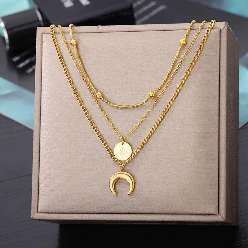 Stainless Steel Multilayer Heart Necklace