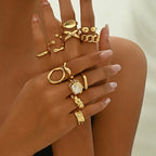 14K Gold Plated Geometric Adjustable Open Rings