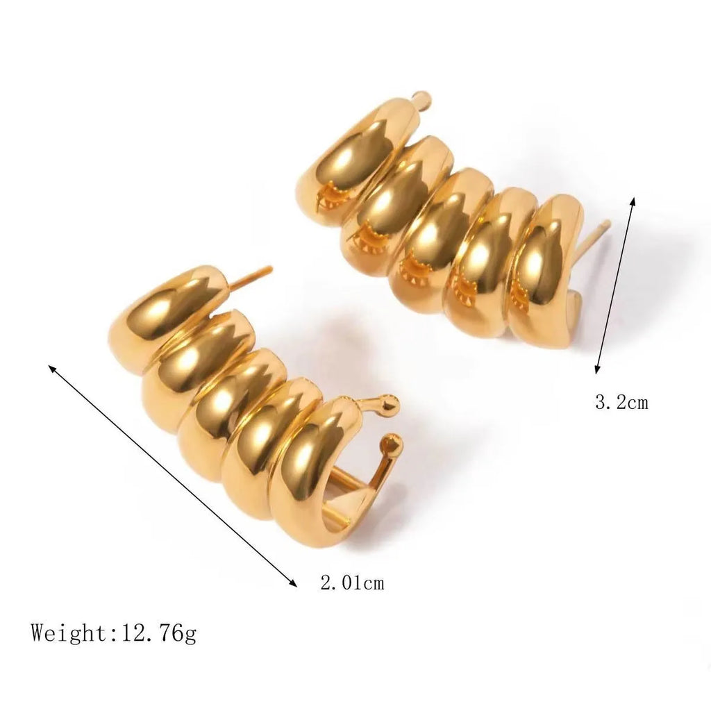 Wide C Shape Rust Proof Stud Earrings