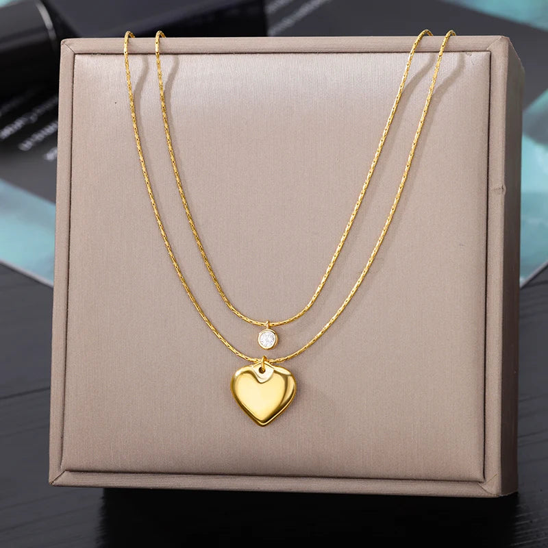 Stainless Steel Multilayer Heart Necklace