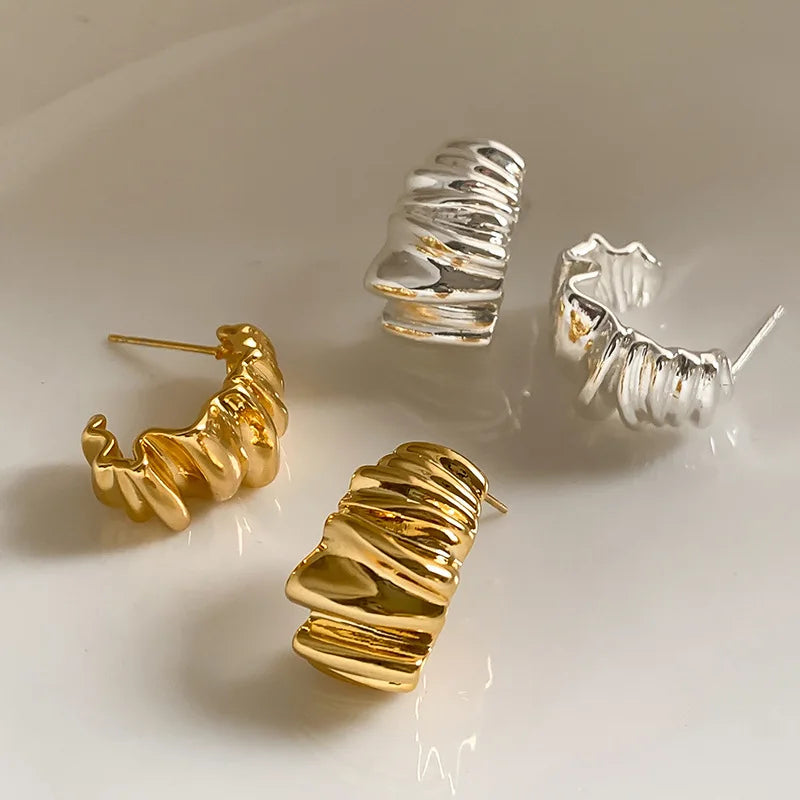 Wavy Pleated Stud Earrings
