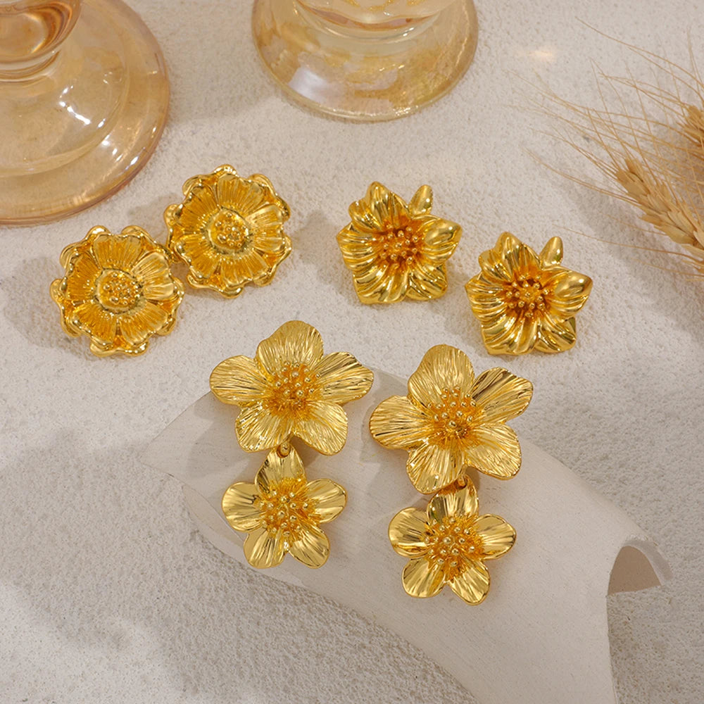 Metal Flower Stud Earrings