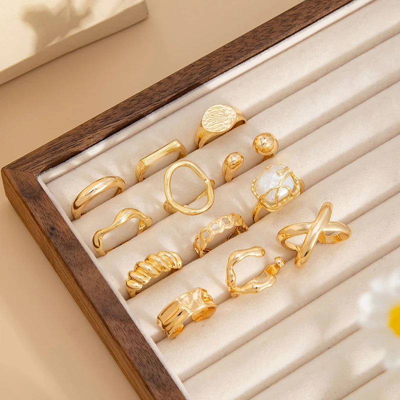 14K Gold Plated Geometric Adjustable Open Rings