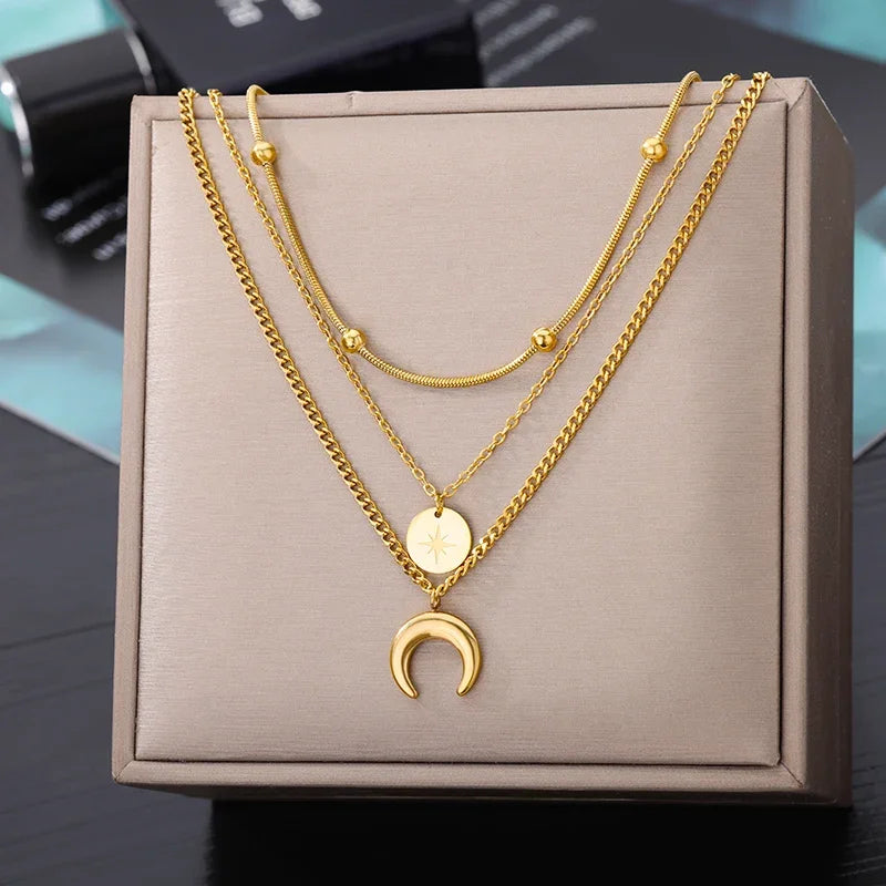 Stainless Steel Multilayer Heart Necklace