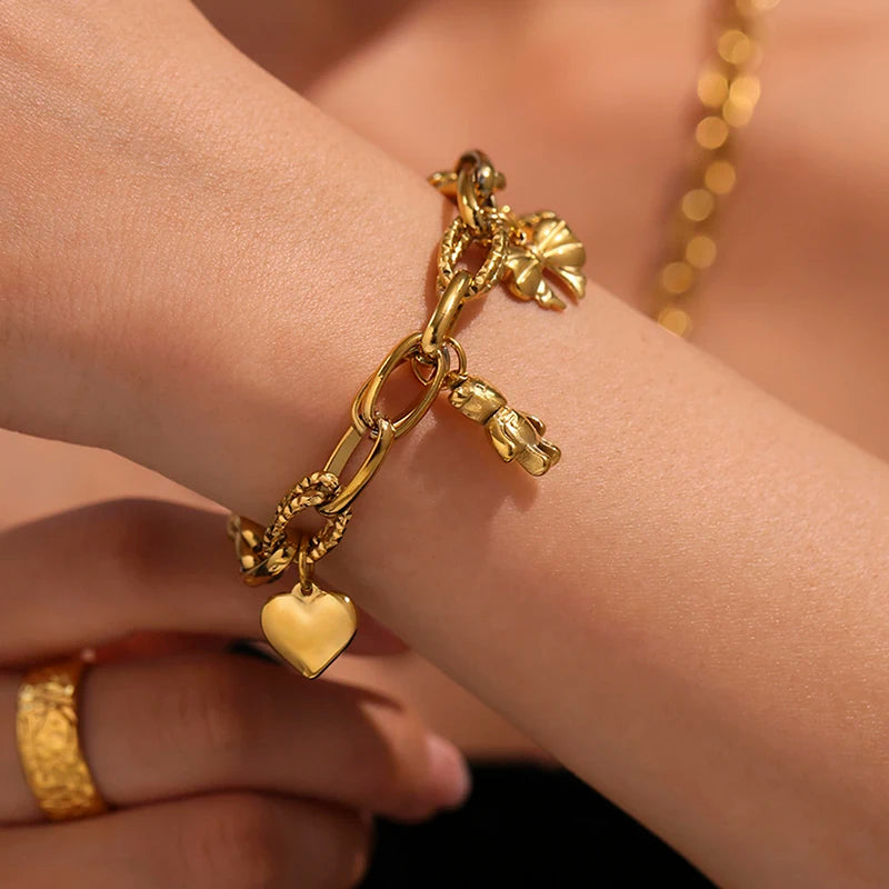 Heart Bear Bowknot Flower Pendant