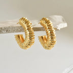 Hoop Earrings Striped Pleated Texture 18K Gold