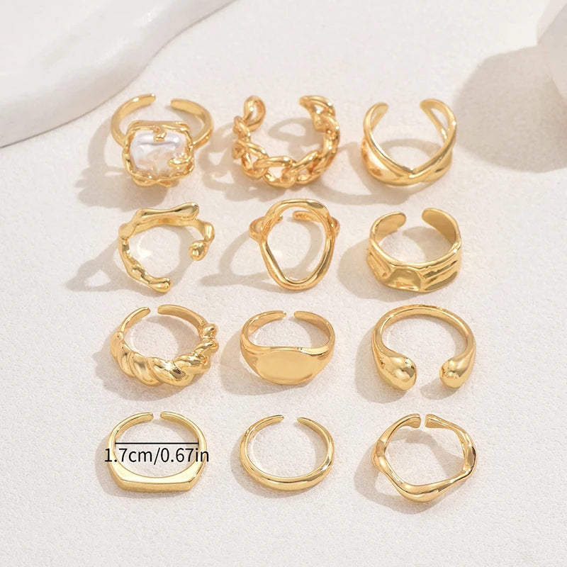 14K Gold Plated Geometric Adjustable Open Rings