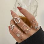 Leaf Wave Hollow Ring Set
