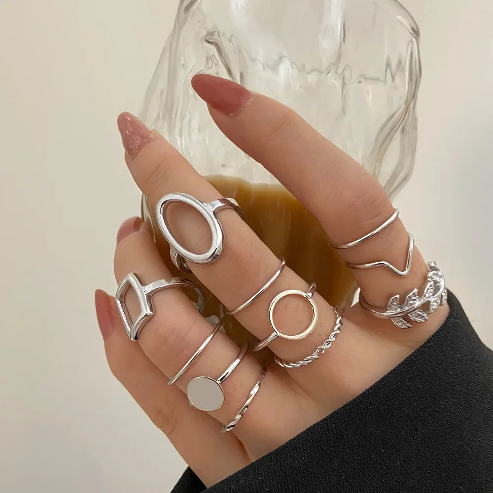 Leaf Wave Hollow Ring Set