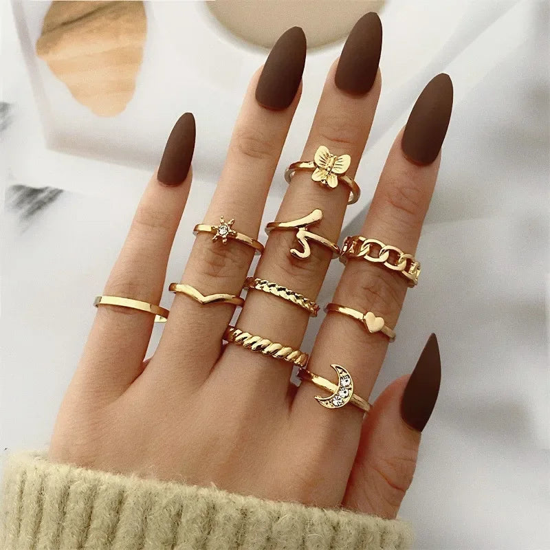 Leaf Wave Hollow Ring Set