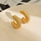 Hoop Earrings Striped Pleated Texture 18K Gold